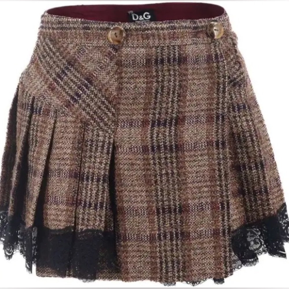 D&G by Dolce & Gabbana Vintage Pleated Brown Plaid Mini Skirt size IT 42/M NWT